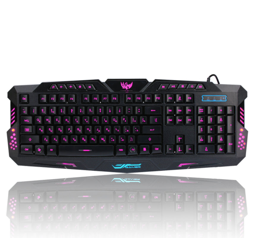 J10 Tricolor Backlight Wired Gaming Keyboard Set Colorful Luminous Gaming Mouse Keyboard Russian Keyboard