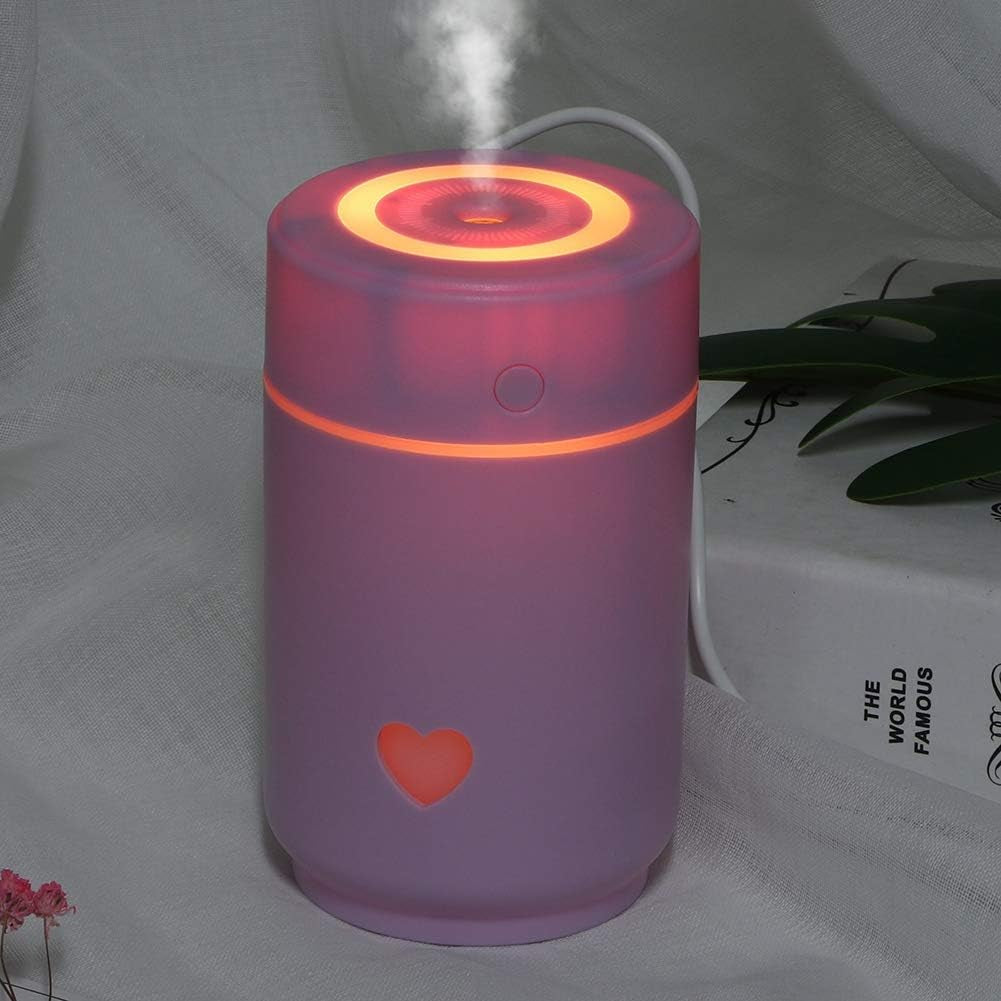 Humidifier, Air Humidifier Large Water Tank Energy Saving Two Spray Mode, Mini Lightweight Portable Cool Mist Humidifiers for Bedroom Dorm Rooms Living Rooms Office Daily Use 220Ml (Purple)